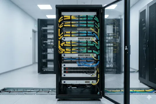 Baie serveur fibre optique — Infrastructure telecom SkyNet Business Services